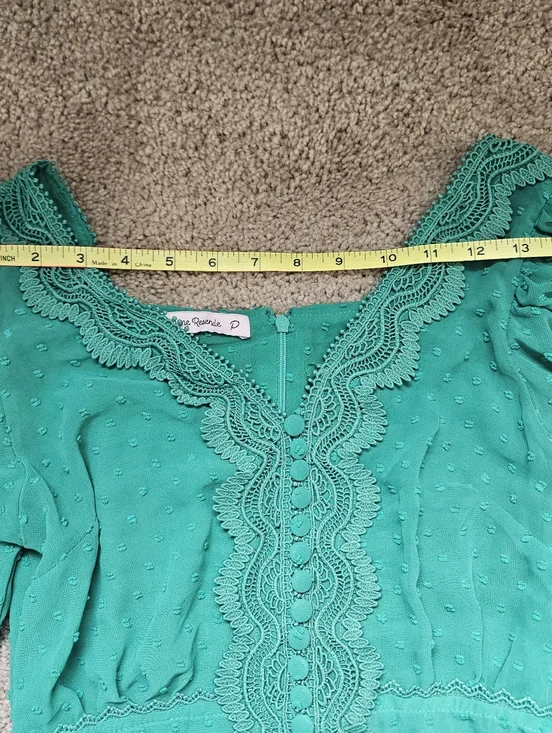 Cristiane Resende Brazil Feminine Cottagecore Ruffled Green Dress Size XS/S - Picture 9 of 11